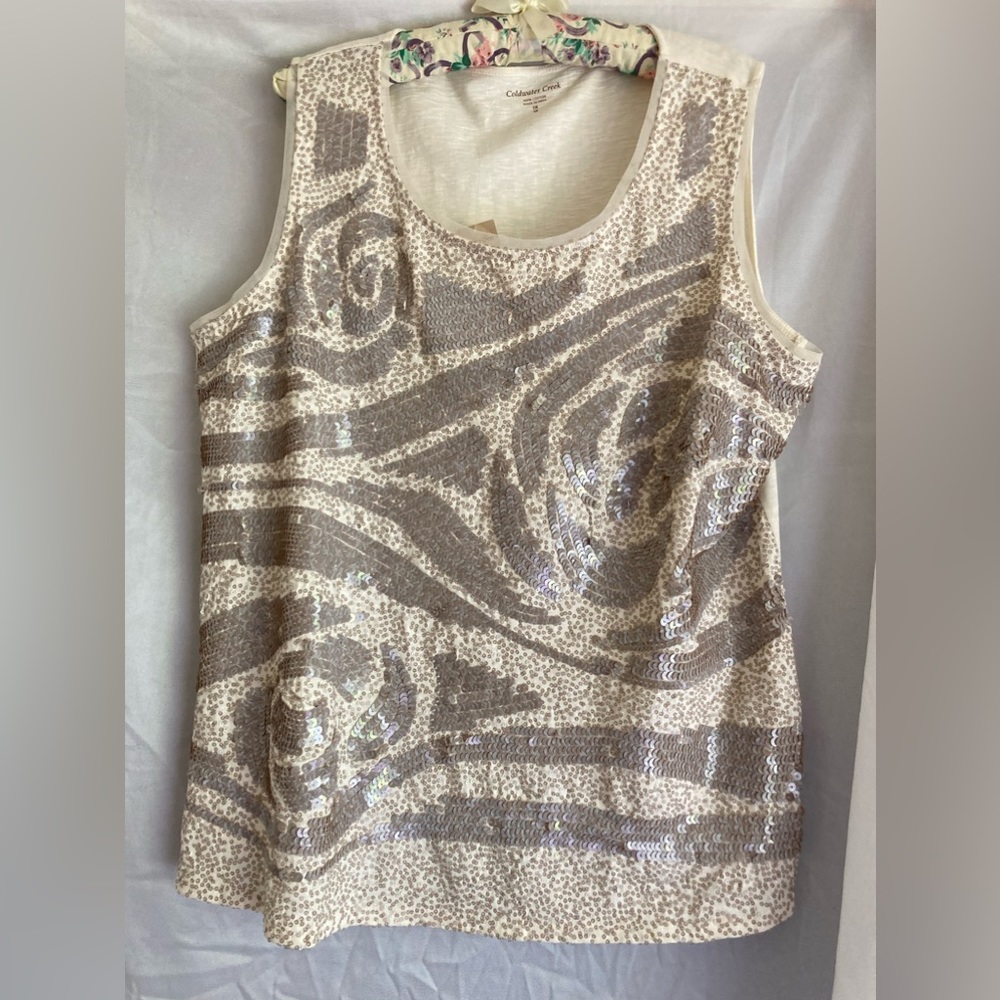 NWT Cream & Tan Sequined Sleeveless Top by Coldwater Creek, sz 1X
